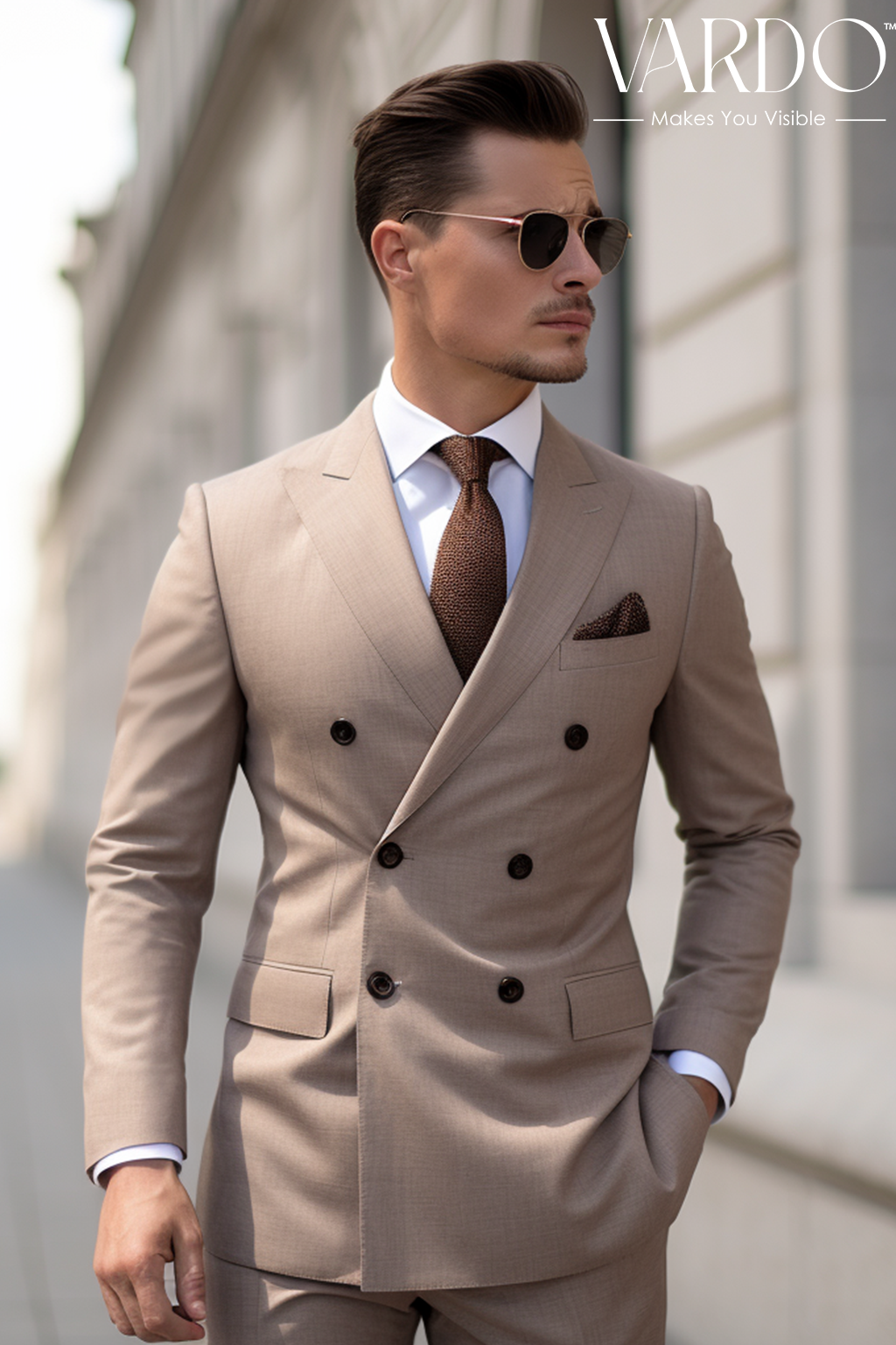 Classic Light Brown Double Breasted Suit for Men Vardo Suits