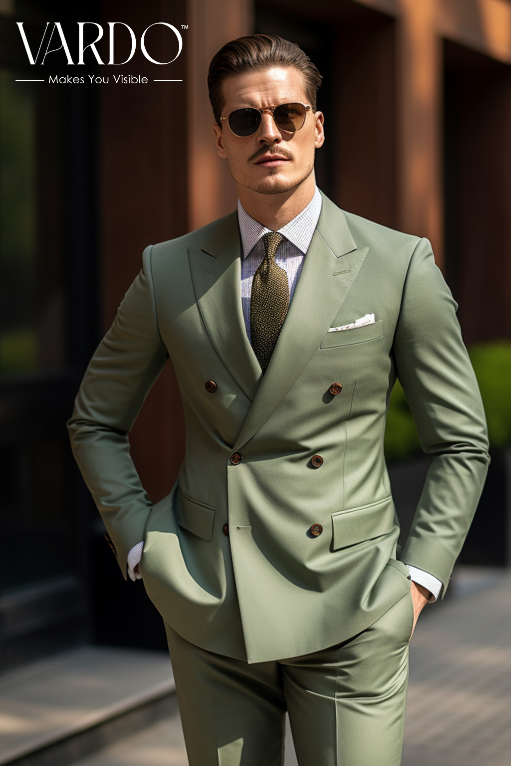 Sage Green Double Breasted Suit for Men Vardo Suits