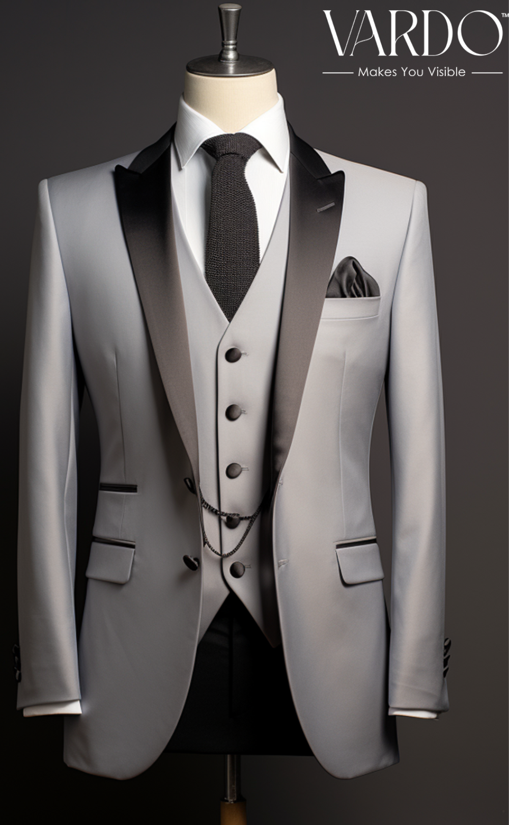 Premium Light Grey Three-Piece Suit for Men