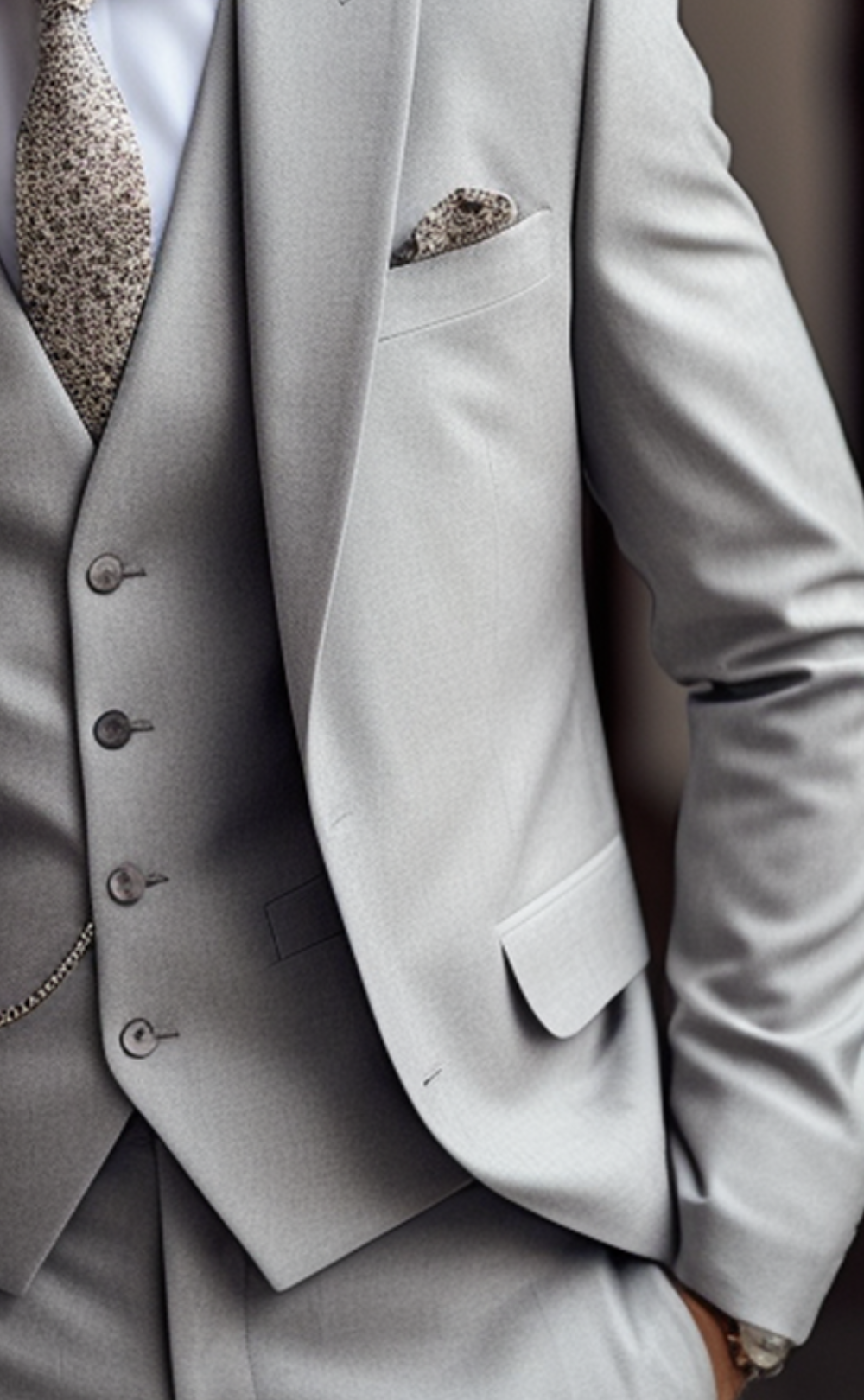 Stylish Light Grey Three-Piece Suit for Men