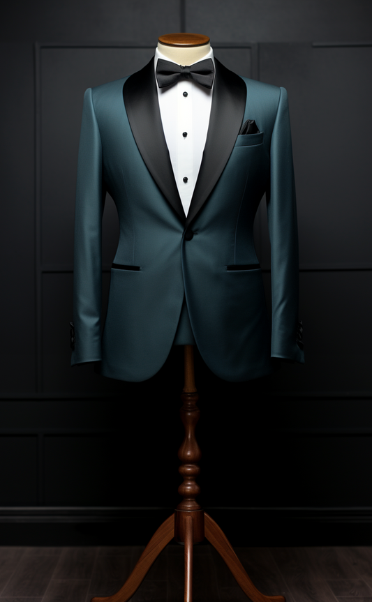 Distinguished Peacock Blue Tuxedo Wedding Suit for Men - Timeless Elegance