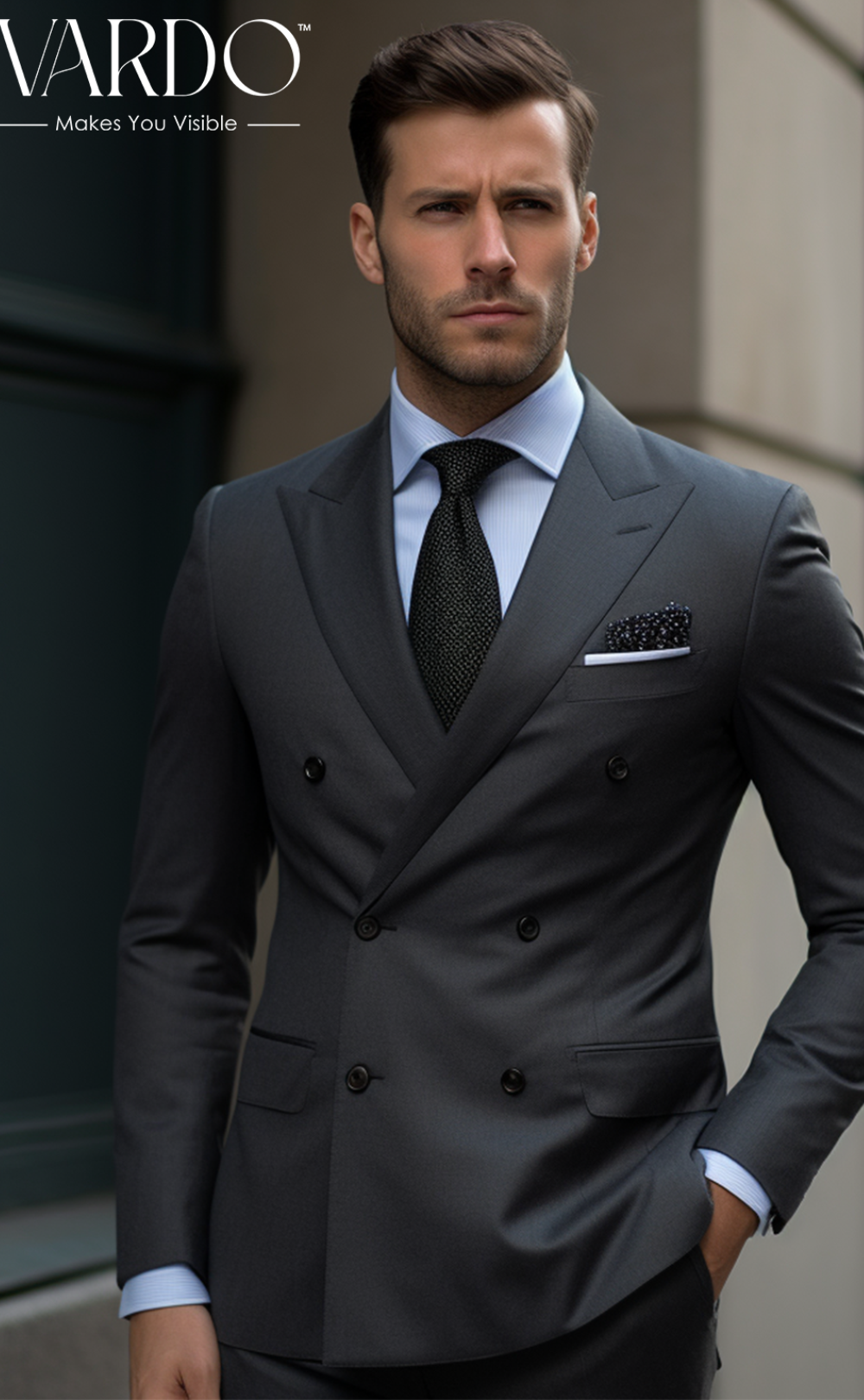 Elegant Dark Grey Double Breasted Suit for Men -Tailored Suit