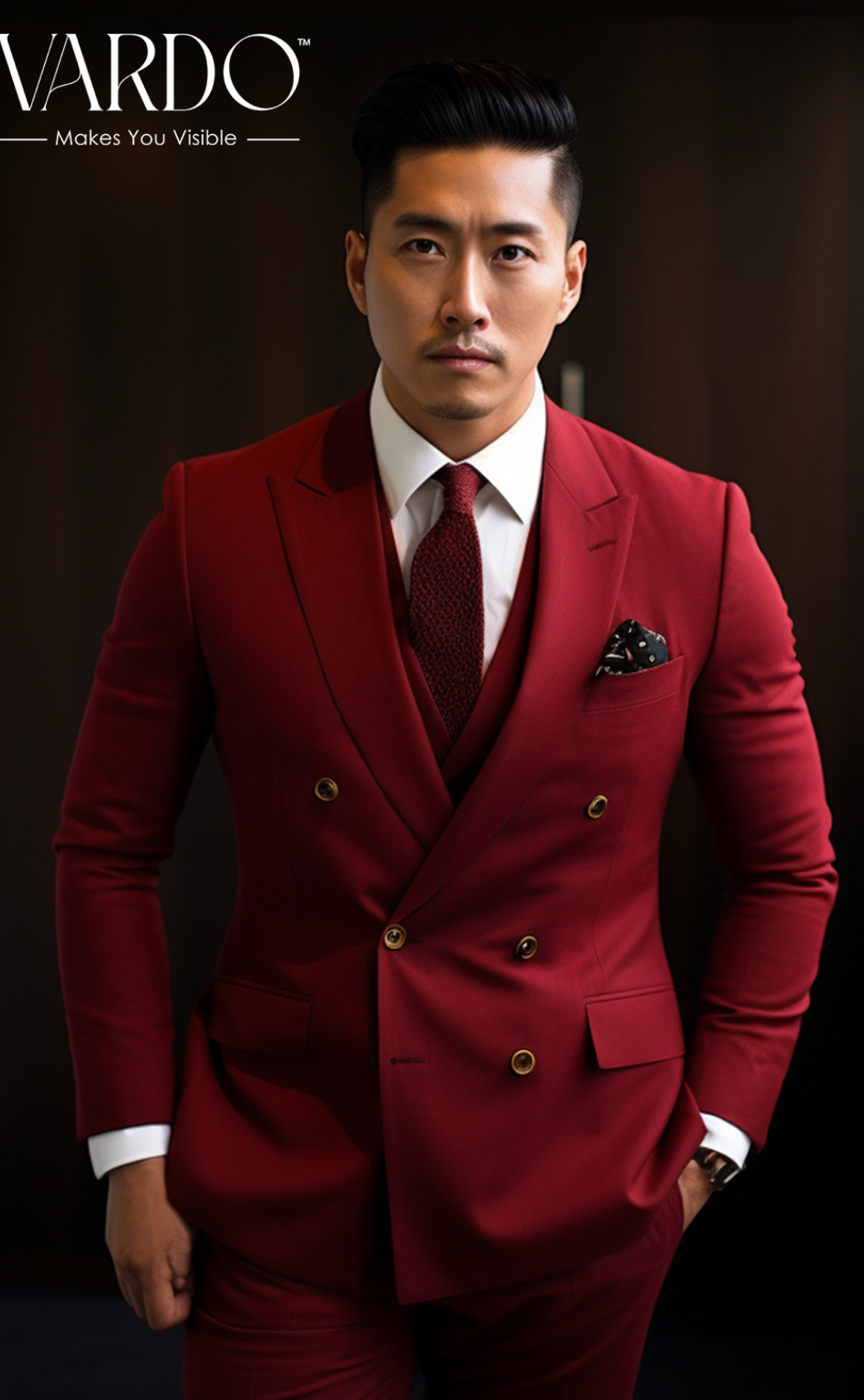 Red Double Breasted Suit for Men Classic Formal Attire