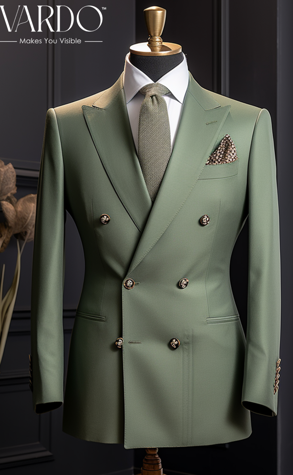 Sophisticated Sage Green Double Breasted Suit for Men