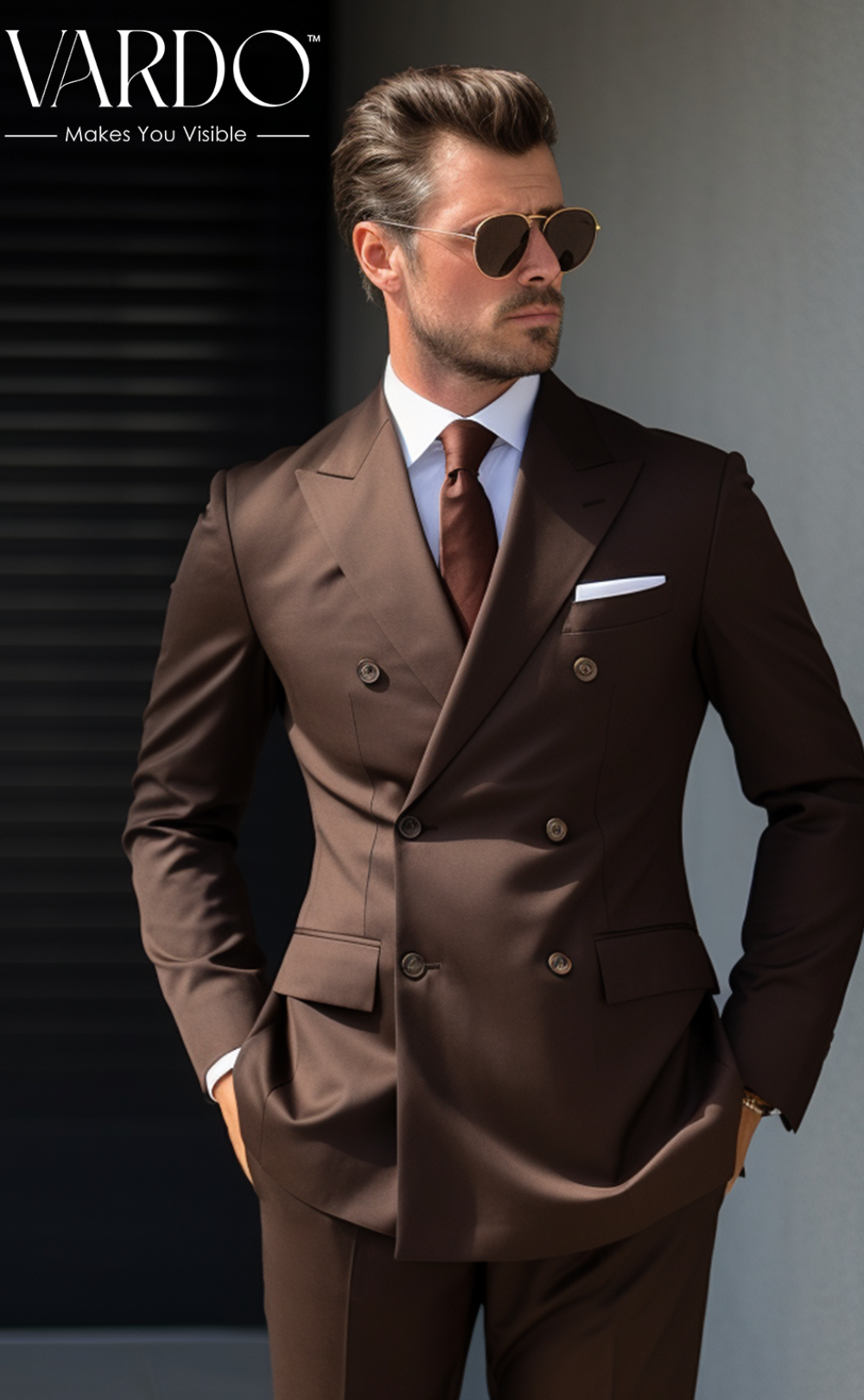 Elegant Chocolate Brown Double Breasted Suit for Men