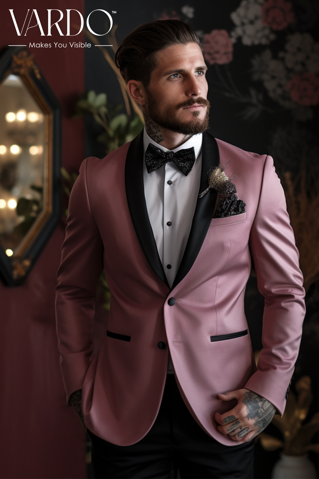 Dusty Rose Tuxedo Suit for Men Elegant Wedding Attire Vardo Suits