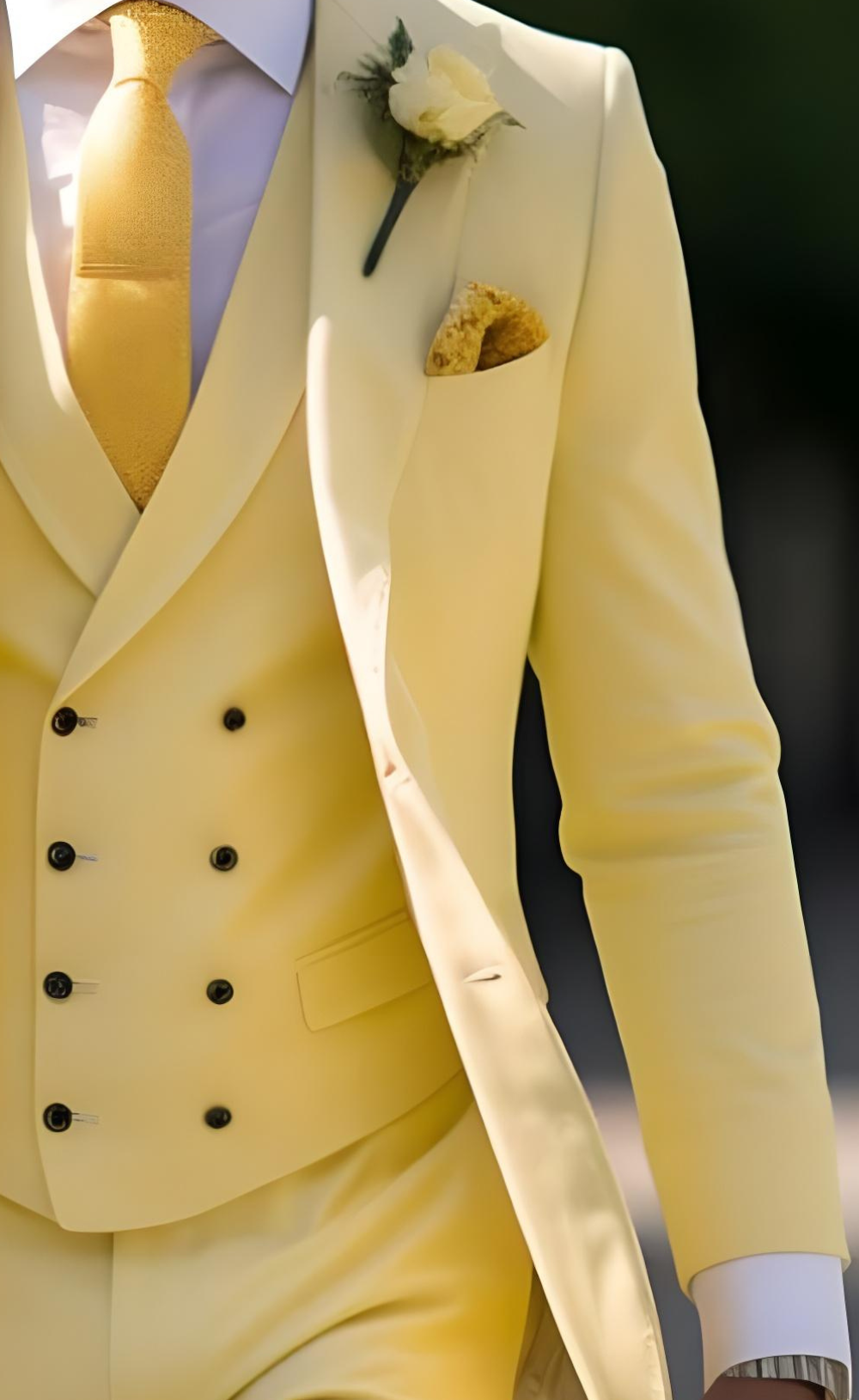 Classic Elegance: Light Yellow Three-Piece Suit for Men Tailored Fit, The Rising Sun store, Vardo