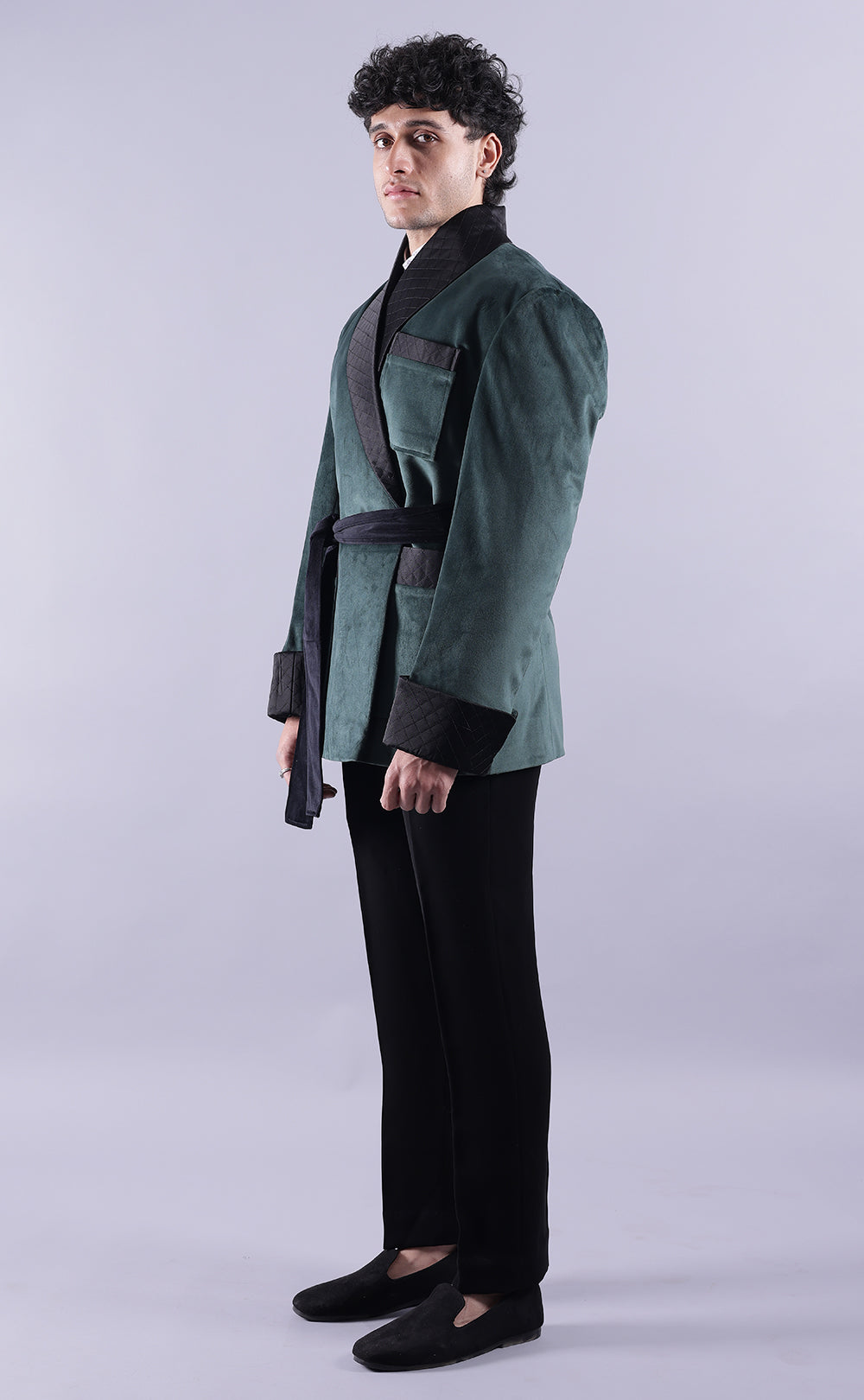 Men’s Green Velvet Smoking Jacket - Luxury Formal Wear, Elegant Evening Blazer