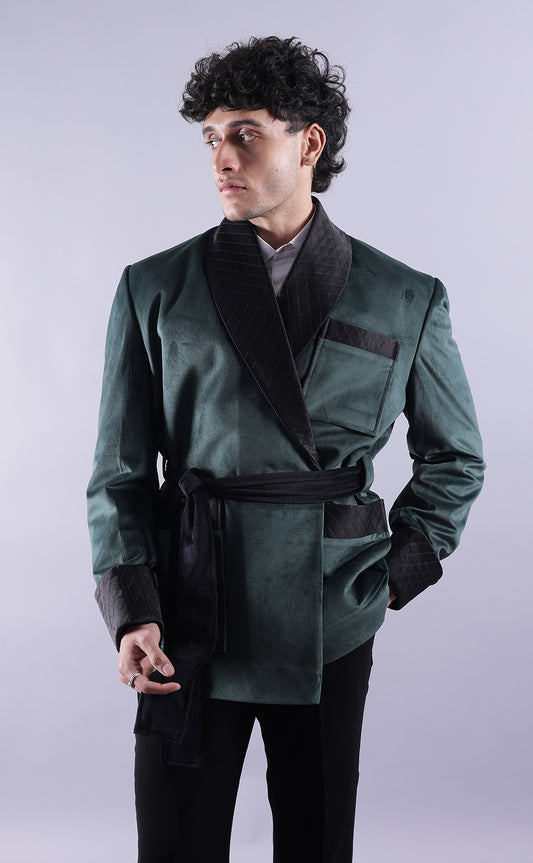 Men’s Green Velvet Smoking Jacket - Luxury Formal Wear, Elegant Evening Blazer