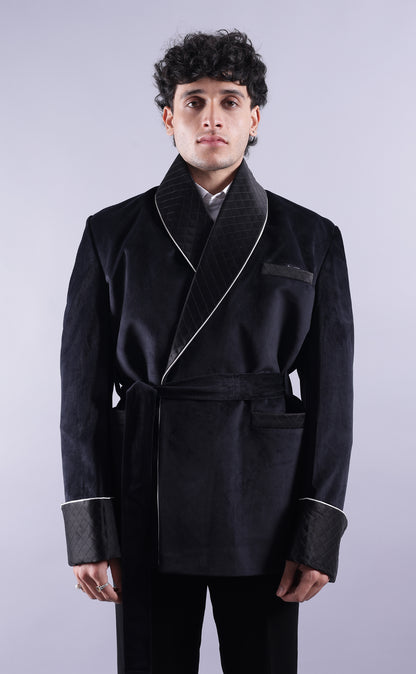 Men’s Black Velvet Smoking Jacket - Elegant Formal Blazer, Luxury Evening Wear
