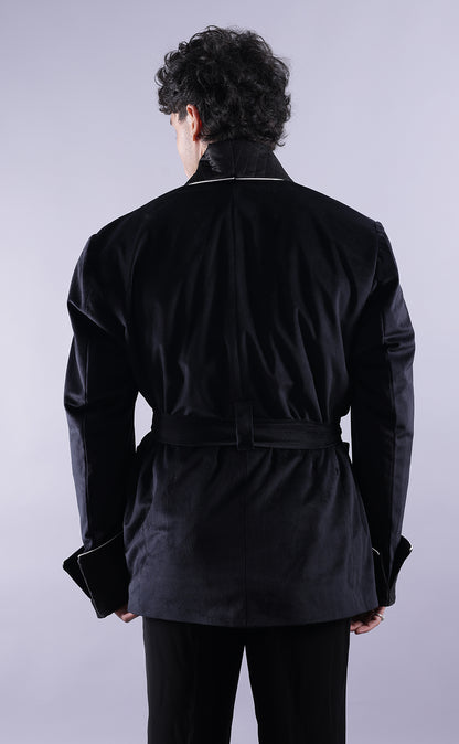 Men’s Black Velvet Smoking Jacket - Elegant Formal Blazer, Luxury Evening Wear