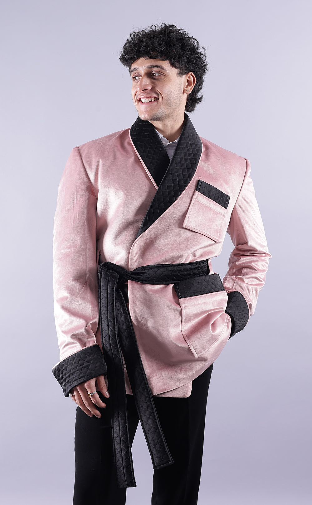 Men’s Pink Velvet Smoking Jacket - Luxury Formal Wear, Elegant Dinner Blazer