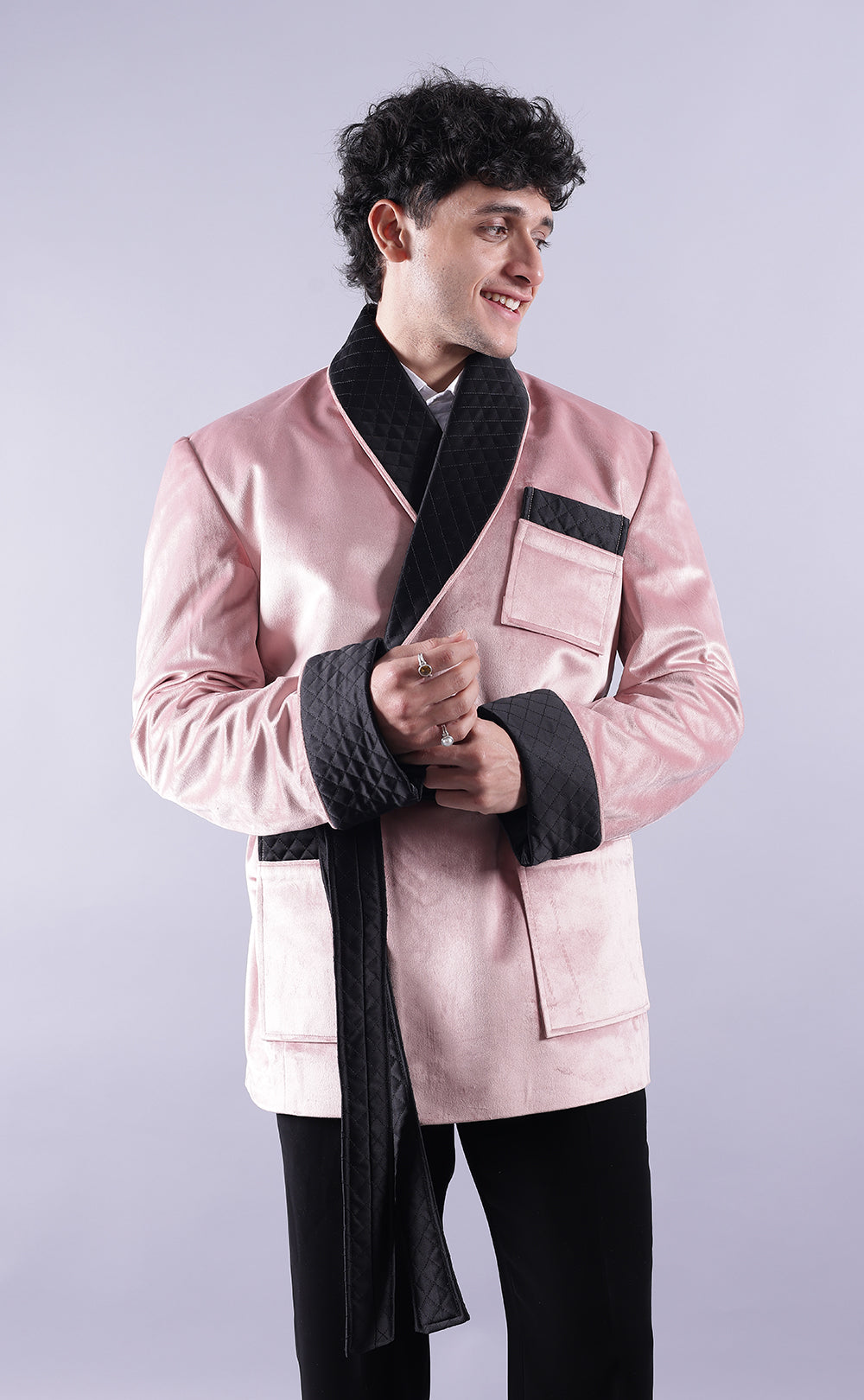 Men’s Pink Velvet Smoking Jacket - Luxury Formal Wear, Elegant Dinner Blazer