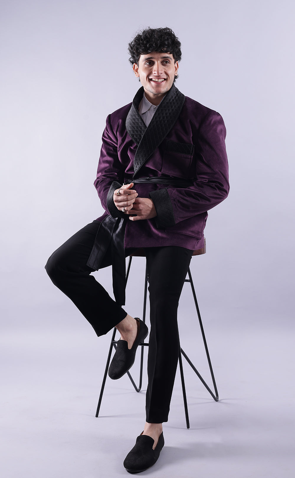 Men’s Dark Purple Velvet Smoking Jacket - Luxury Formal Wear, Elegant Evening Blazer