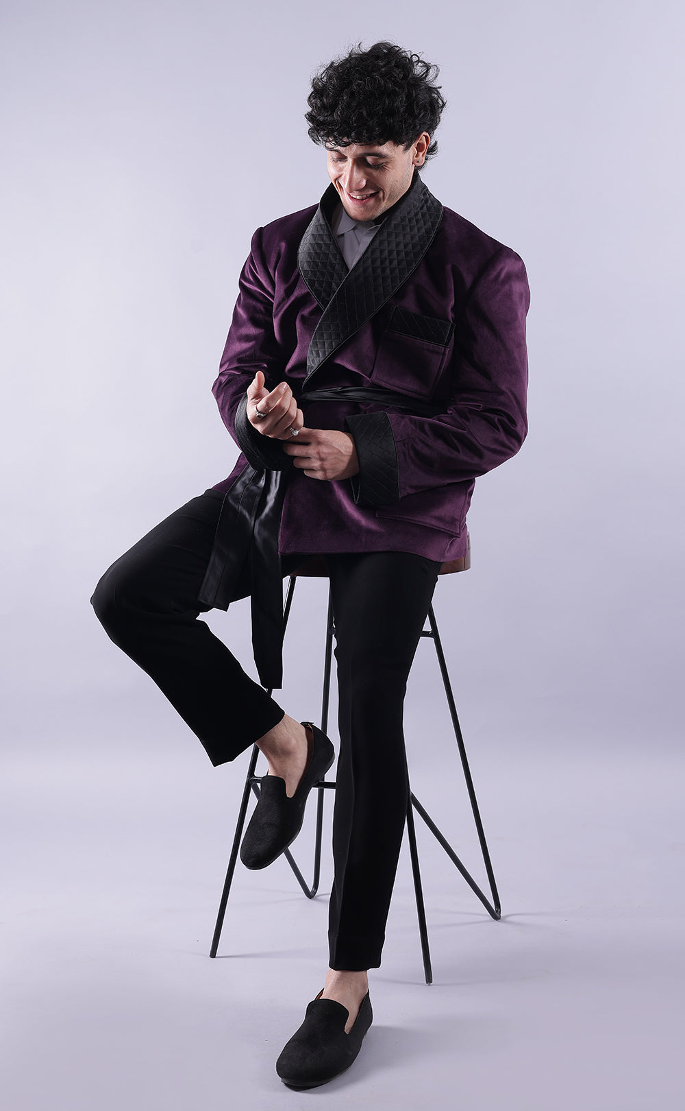 Men’s Dark Purple Velvet Smoking Jacket - Luxury Formal Wear, Elegant Evening Blazer