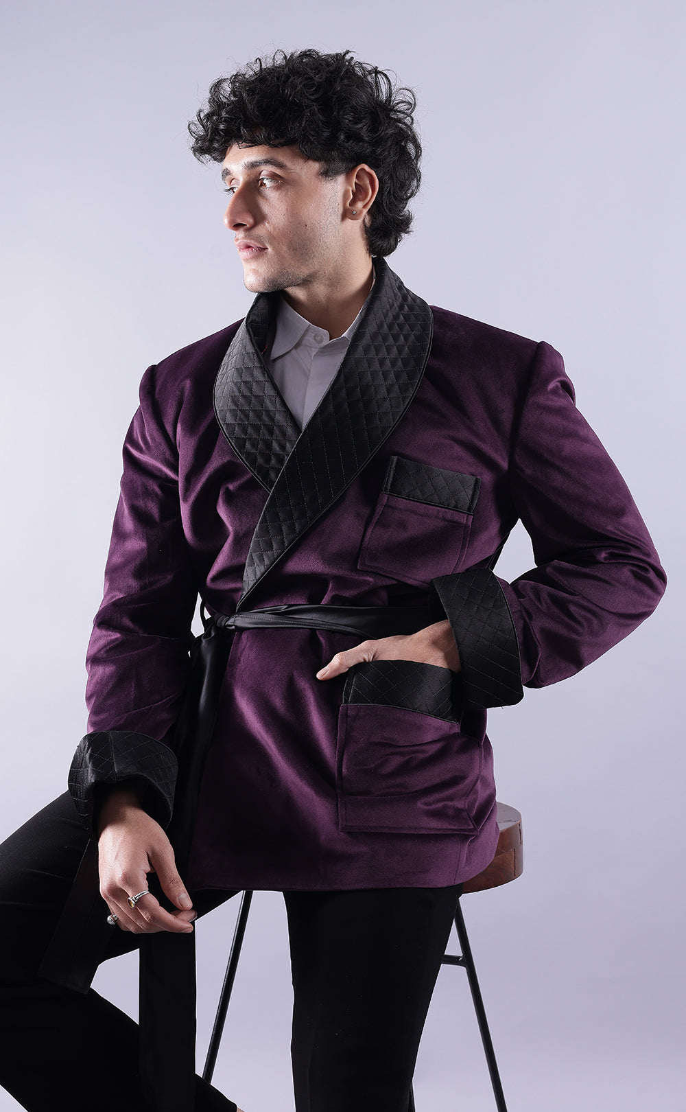 Men’s Dark Purple Velvet Smoking Jacket - Luxury Formal Wear, Elegant Evening Blazer