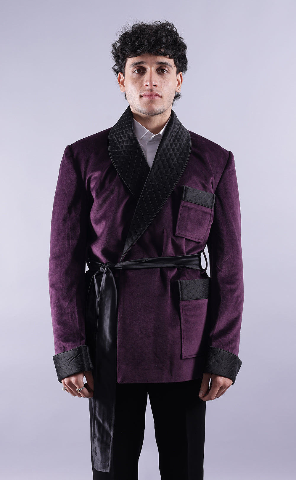 Men’s Dark Purple Velvet Smoking Jacket - Luxury Formal Wear, Elegant Evening Blazer