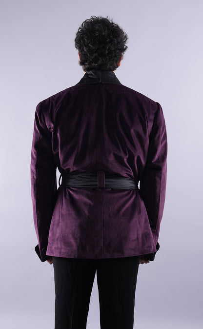 Men’s Dark Purple Velvet Smoking Jacket - Luxury Formal Wear, Elegant Evening Blazer