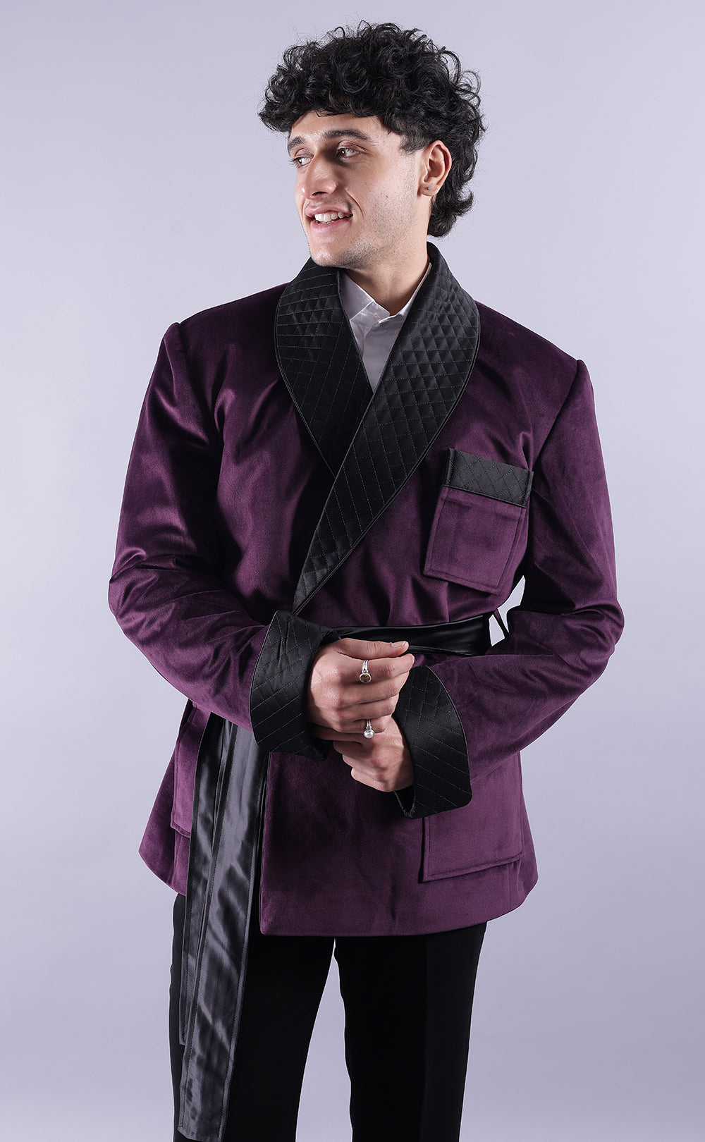 Men’s Dark Purple Velvet Smoking Jacket - Luxury Formal Wear, Elegant Evening Blazer