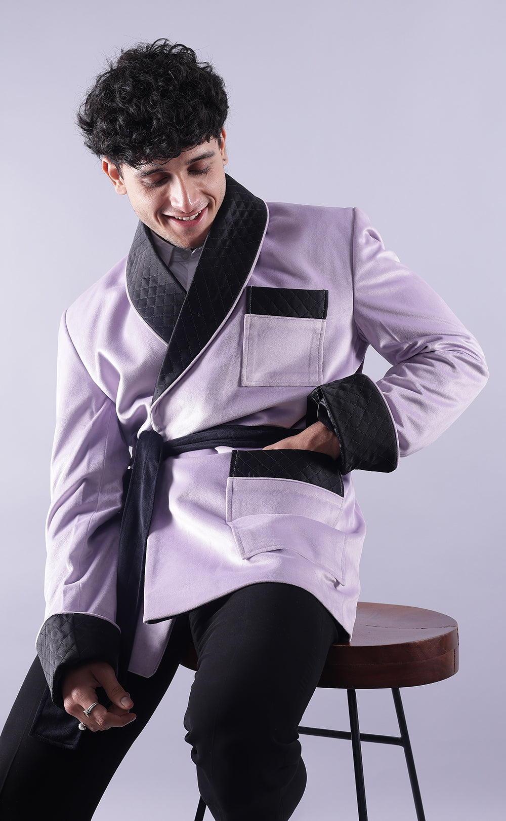 Men’s Light Purple Velvet Smoking Jacket - Luxury Formal Wear, Elegant Evening Blazer