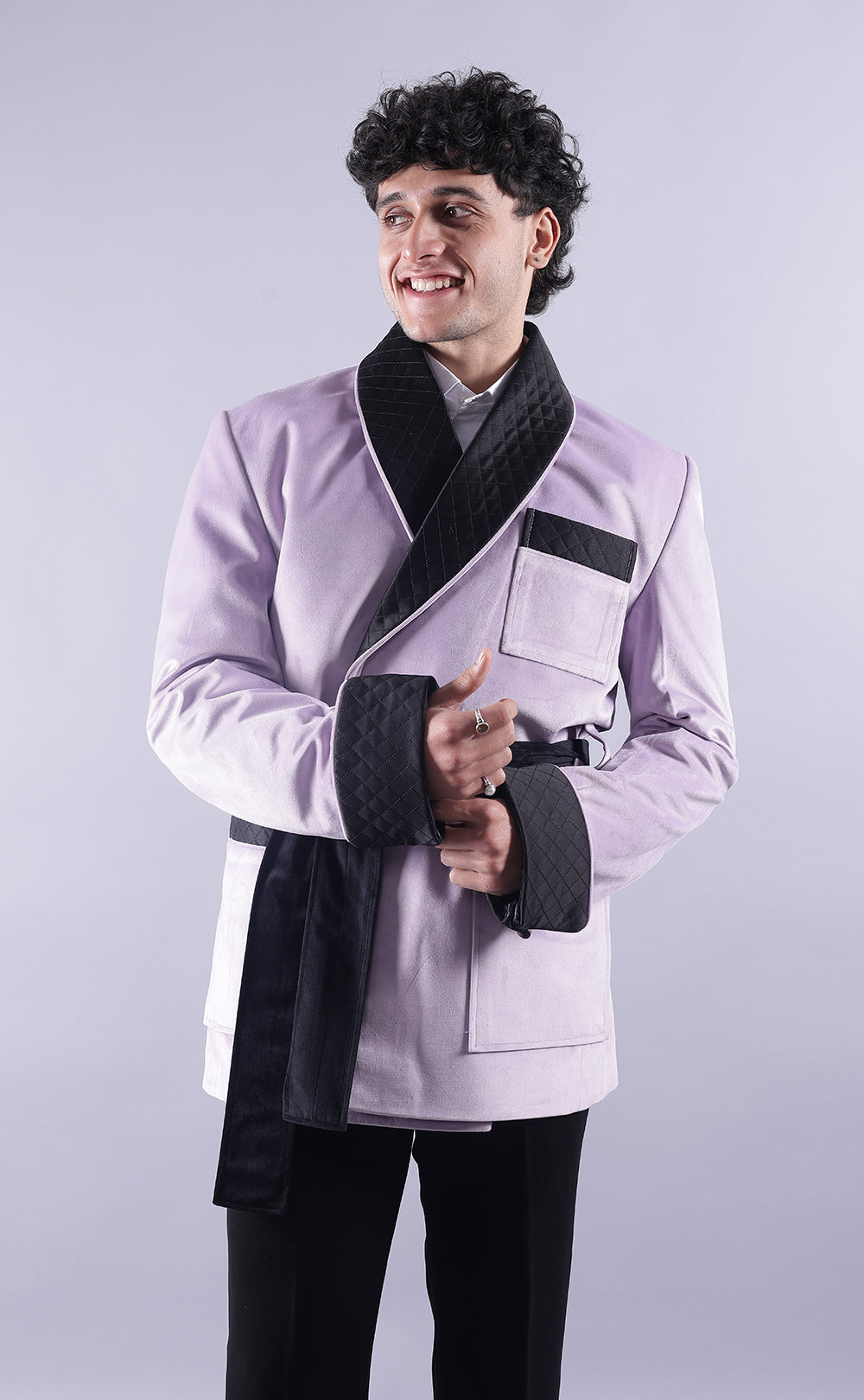 Men’s Light Purple Velvet Smoking Jacket - Luxury Formal Wear, Elegant Evening Blazer