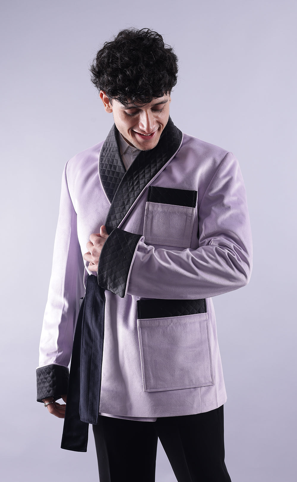 Men’s Light Purple Velvet Smoking Jacket - Luxury Formal Wear, Elegant Evening Blazer