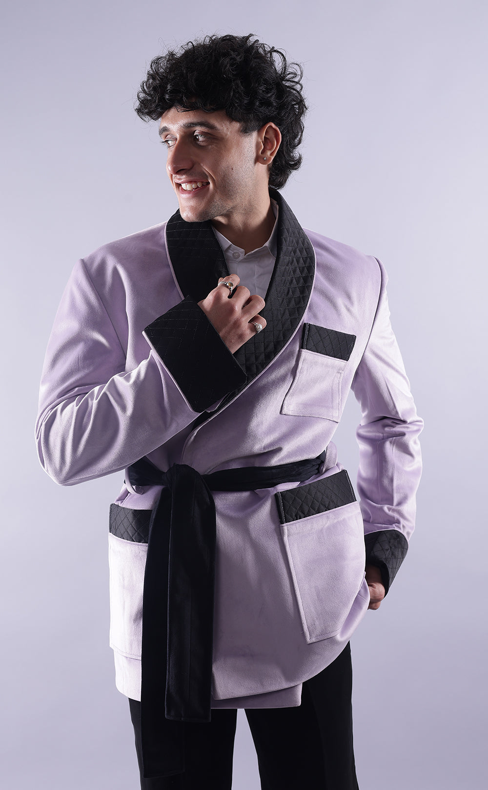 Men’s Light Purple Velvet Smoking Jacket - Luxury Formal Wear, Elegant Evening Blazer