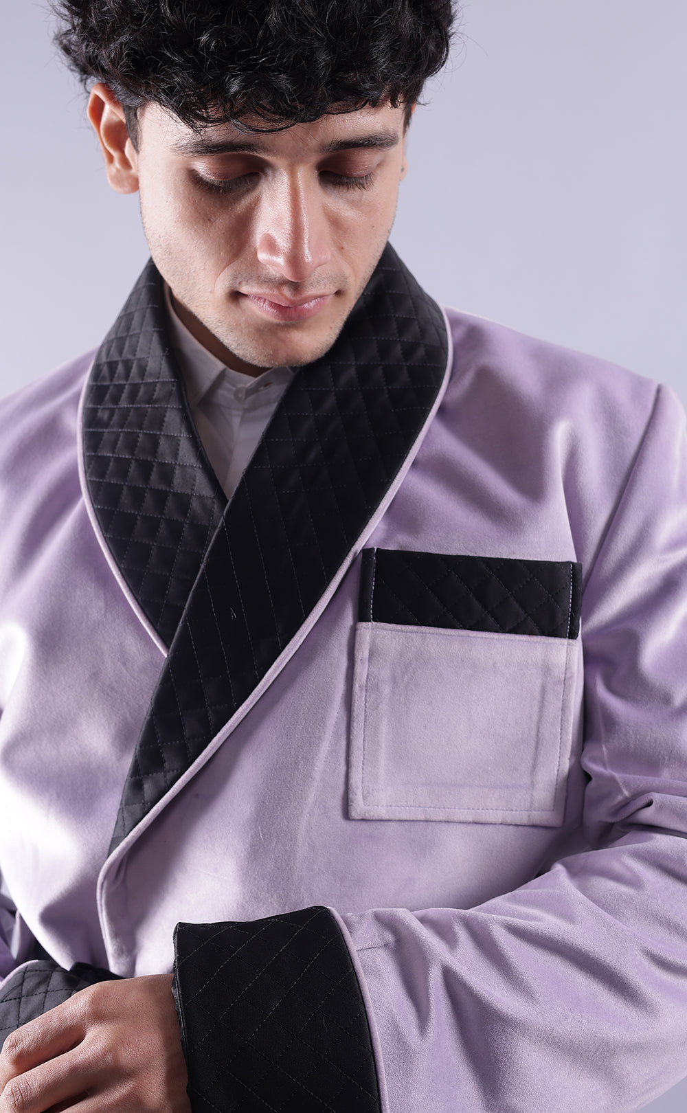 Men’s Light Purple Velvet Smoking Jacket - Luxury Formal Wear, Elegant Evening Blazer