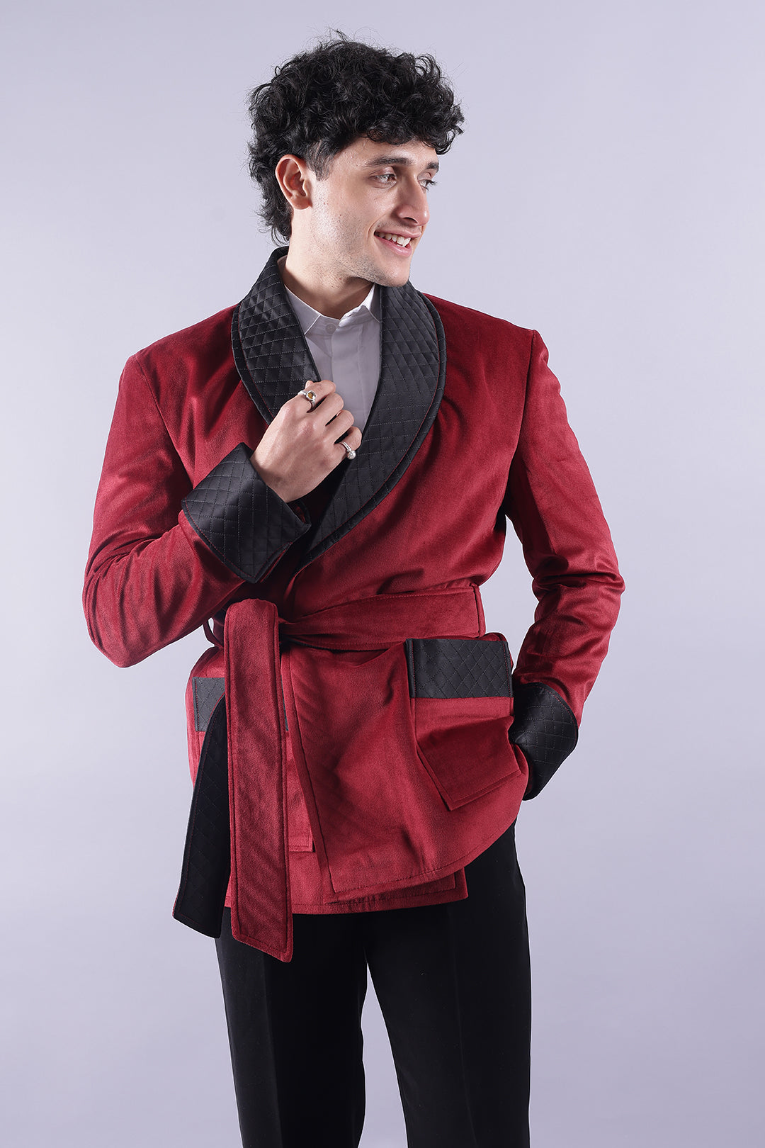 Men’s Red Velvet Smoking Jacket - Luxury Formal Attire, Elegant Dinner Blazer