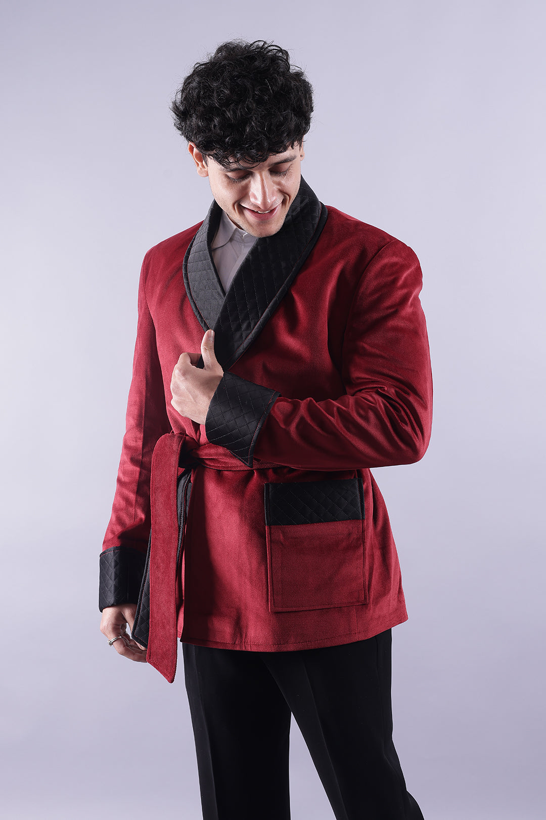 Men’s Red Velvet Smoking Jacket - Luxury Formal Attire, Elegant Dinner Blazer