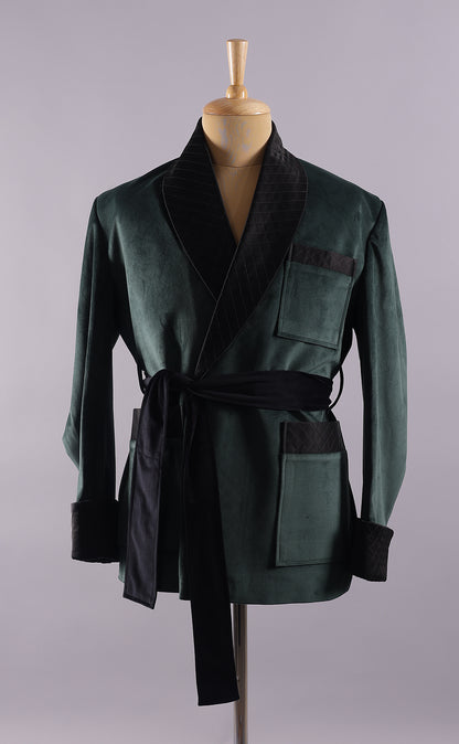Men’s Green Velvet Smoking Jacket - Luxury Formal Wear, Elegant Evening Blazer