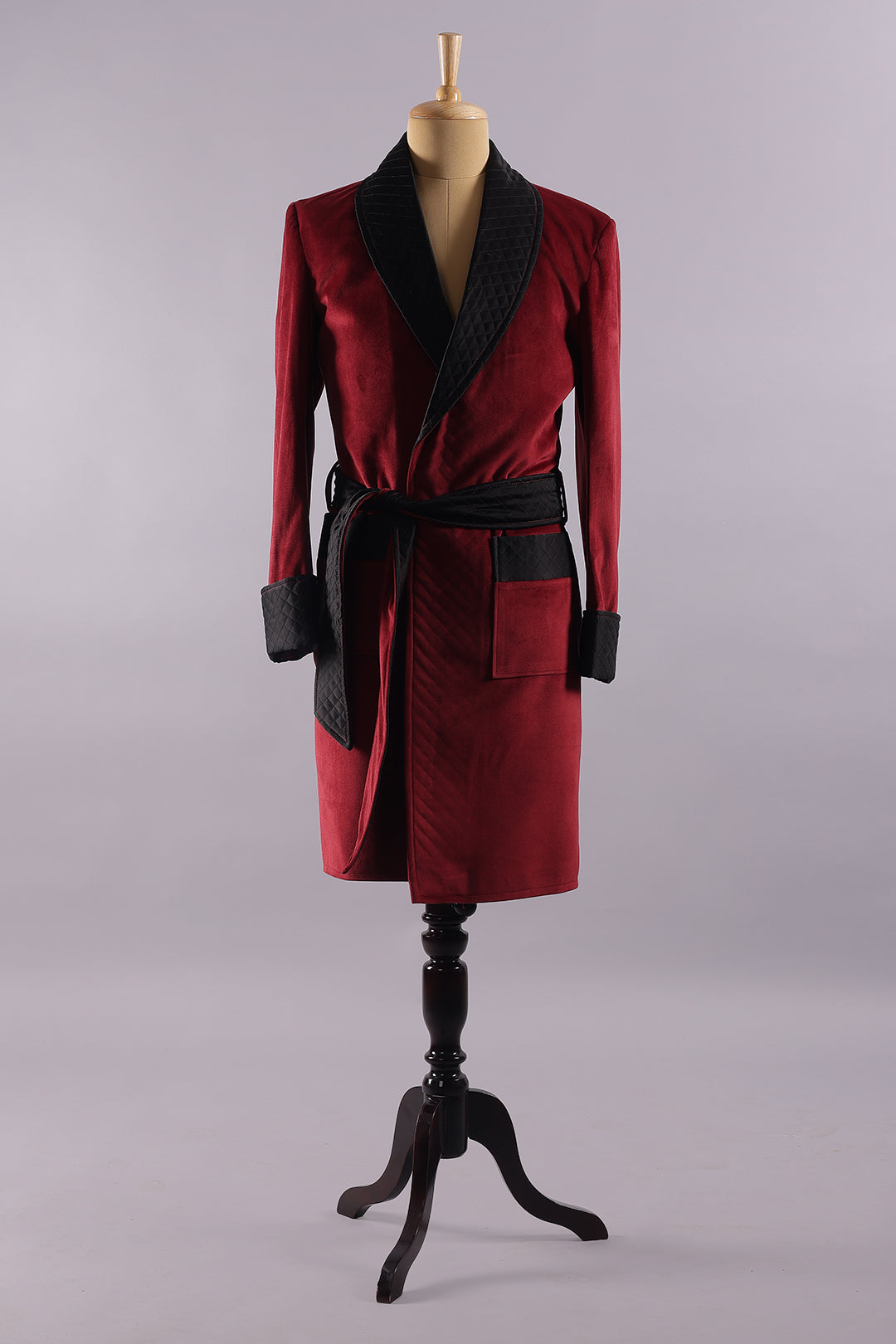 Men’s Long Red Velvet Smoking Jacket - Luxury Formal Wear, Elegant Evening Coat