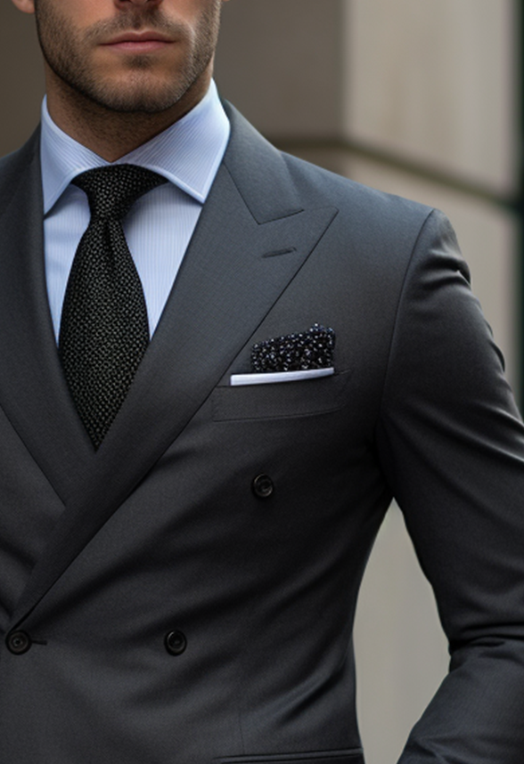 Elegant Dark Grey Double Breasted Suit for Men Tailored Suit Vardo Suits