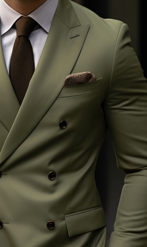 Dapper Elegance Khaki Green Double Breasted Suit