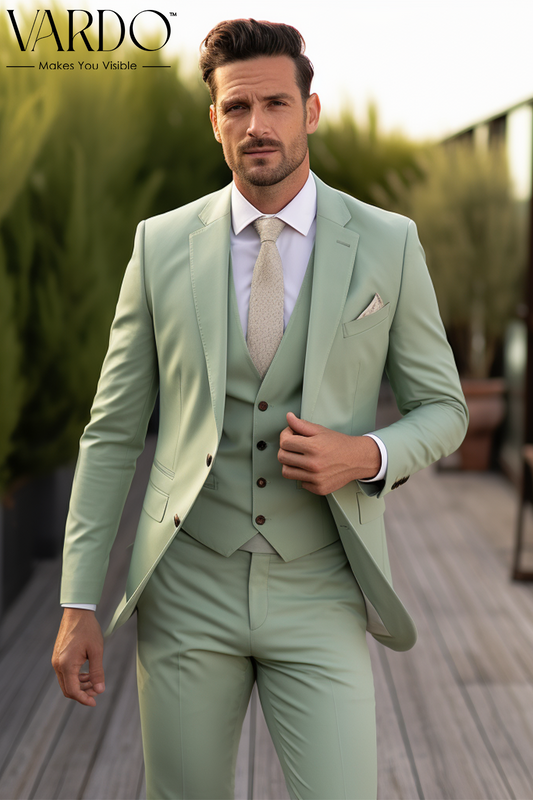 Classic Sage Green Three-Piece Suit for Men