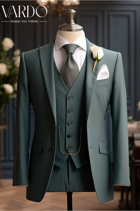 Dapper Style: Teal Green Three Piece Suit for Men - Premium Quality and Timeless Elegance - Tailored Suit - The Rising Sun store, Vardo