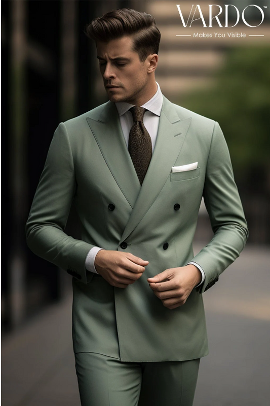 Stylish Sage Green Double Breasted Suit for Men - Dapper Choice for Any Occasion- Tailored Suit - The Rising Sun store, Vardo