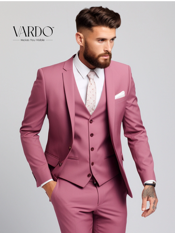 Dusty Rose Notch Lapel Three-Piece Suit