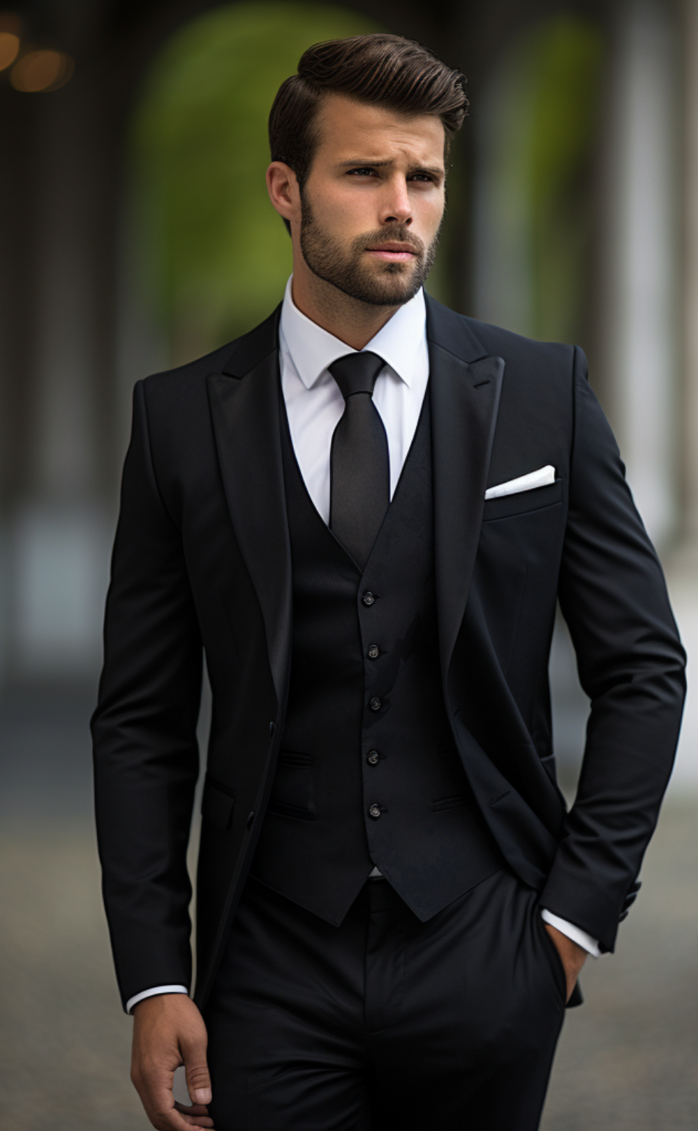 Men's Classic Black Peak Lapel 3-Piece Suit - Sophisticated Tailored Fit - Essential Formal Wear, The Rising Sun Store, Vardo