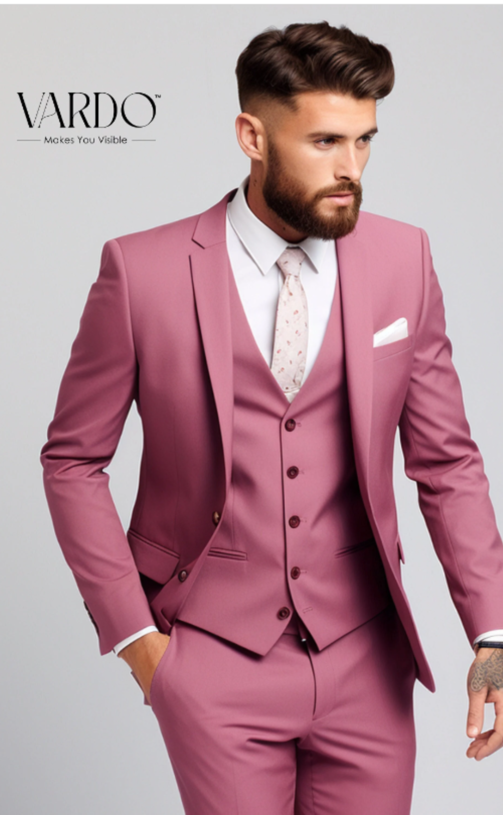 Dusty Rose Notch Lapel Three-Piece Suit