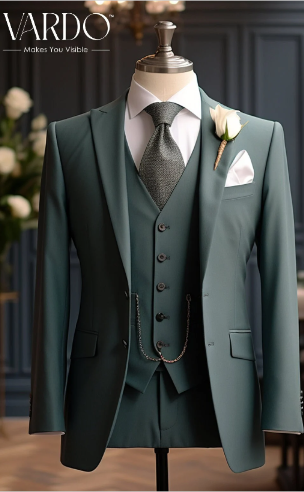 Dapper Style: Teal Green Three Piece Suit for Men - Premium Quality and Timeless Elegance - Tailored Suit - The Rising Sun store, Vardo