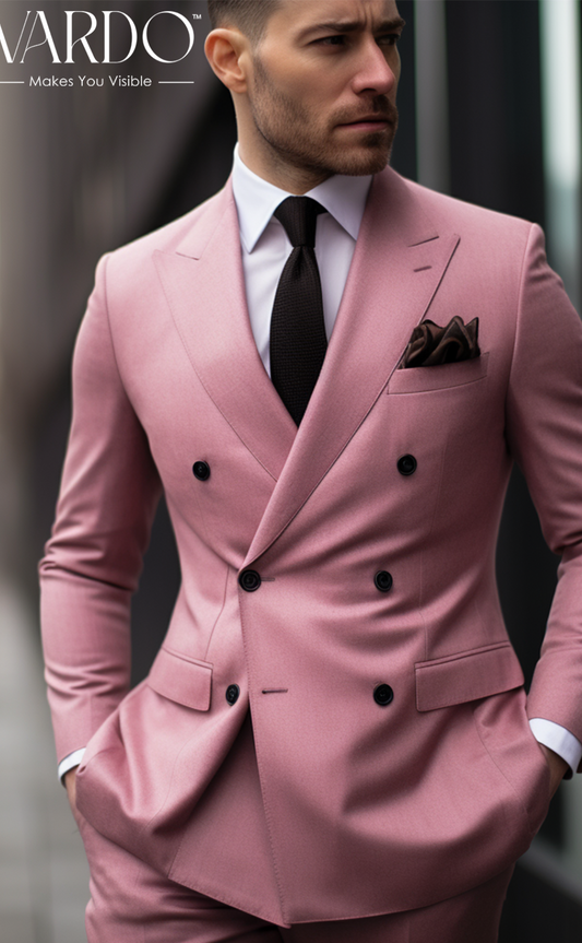 Elegant Dusty Rose Double Breasted Suit for Men