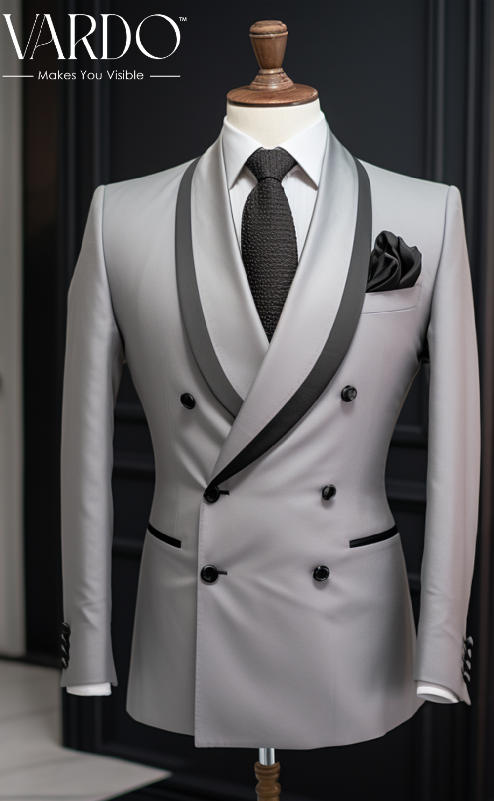 Light Grey Double Breasted Suit for Men