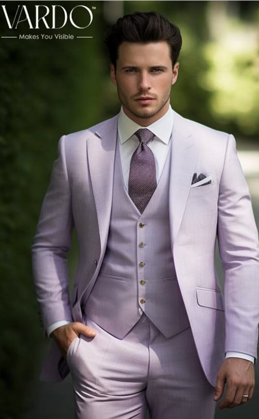 Gentleman's Light Purple Three-Piece Suit - Stylish Men's Wedding Attire-The Rising Sun store, Vardo