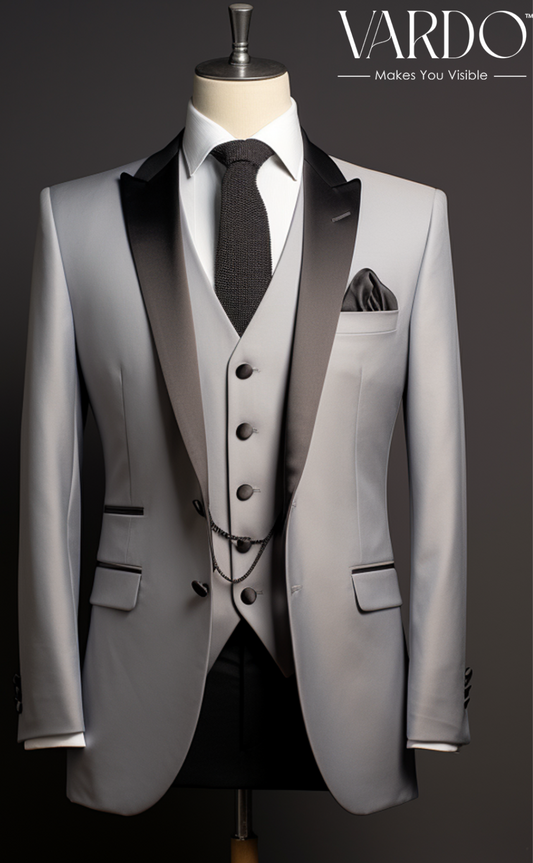 Premium Light Grey Three-Piece Suit for Men