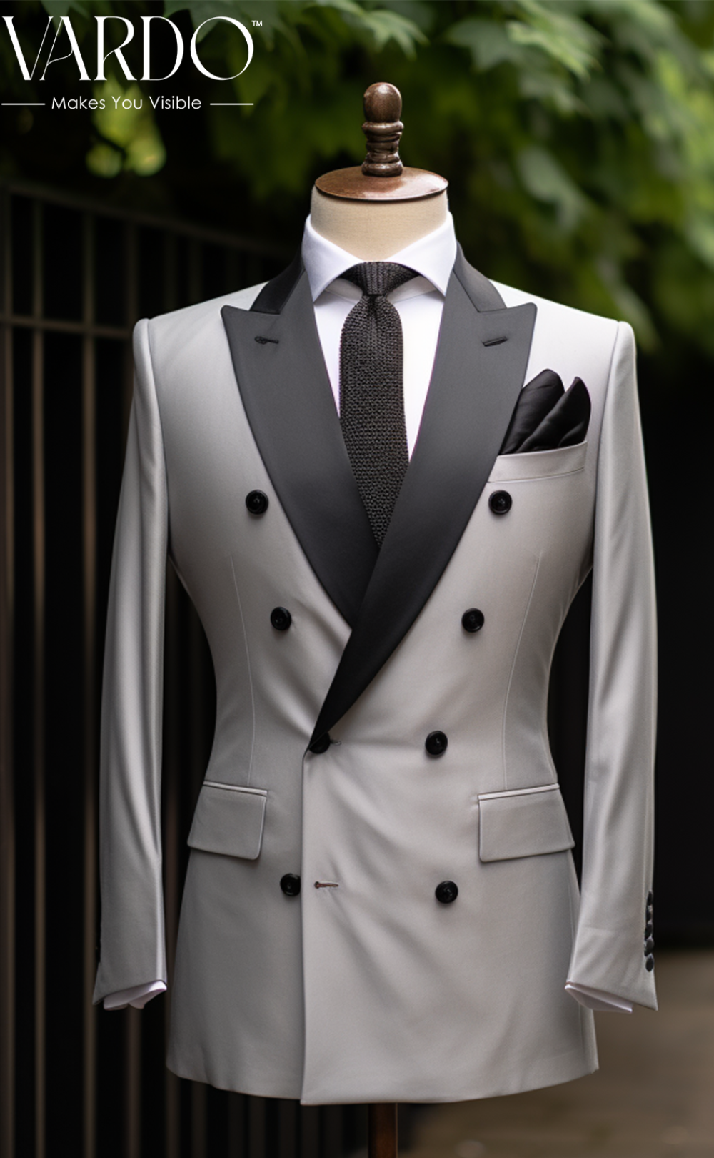 Stylish Premium Light Grey Double Breasted Business Suit for Men