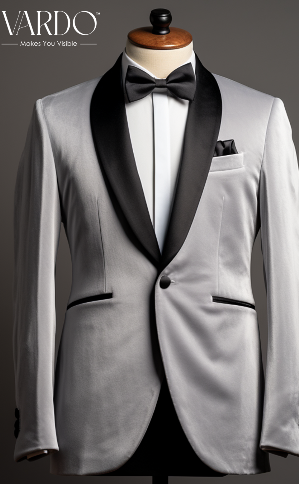 Luxurious  Light Grey Velvet Dinner Jacket for Men