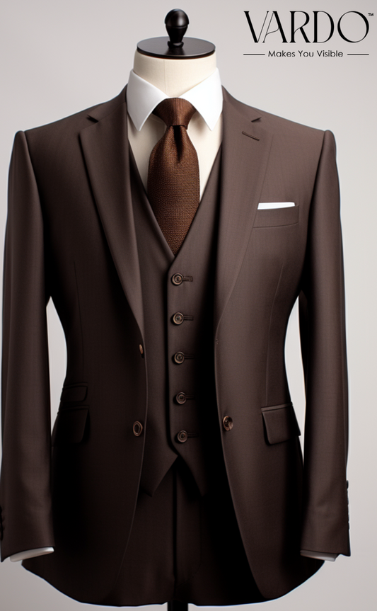 Sophisticated Formal Chocolate Brown Three Piece Suit for Men