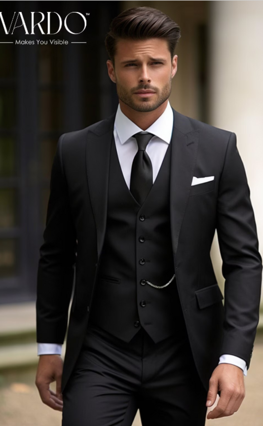 Premium Formal Black Three Piece Suit for Men - Tailored Suit - The Rising Sun store, Vardo