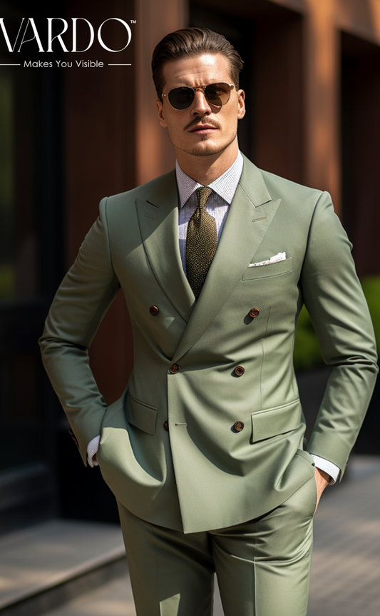 Sage Green Double Breasted Suit for Men